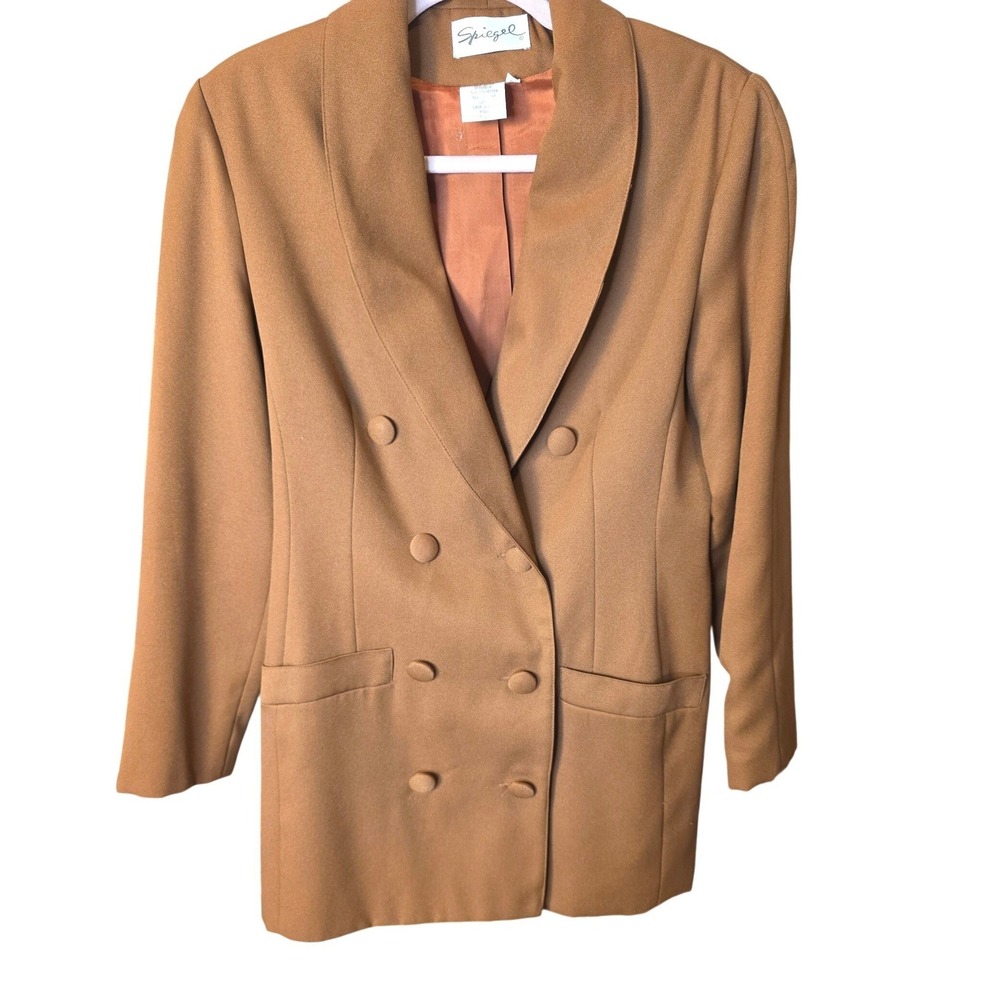 Vintage Spiegel Camel Brown Double Breasted Shawl Lapel Blazer Jacket Size 10